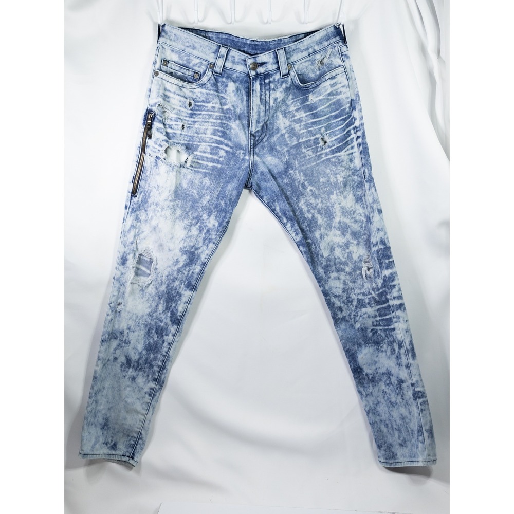 True Religion Mick Jeans Mens 34x30 Slouchy Skinny Side Zip Distressed Y2K
